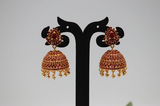 Gold Ruby Pearl Mandala Magic Jhumkas